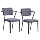 Fabric Upholstered Metal Dining Chair, Set of 2, Gray and Black