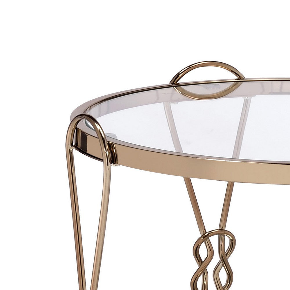 Metal End Table with Mirrored Top and 1 Bottom shelf Gold and Clear BM204504