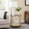 Metal End Table with Mirrored Top and 1 Bottom shelf, Gold and Clear
