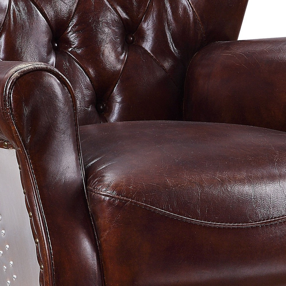Faux Leather Upholstered Wooden Accent Chair with Tufted Back Brown BM204523