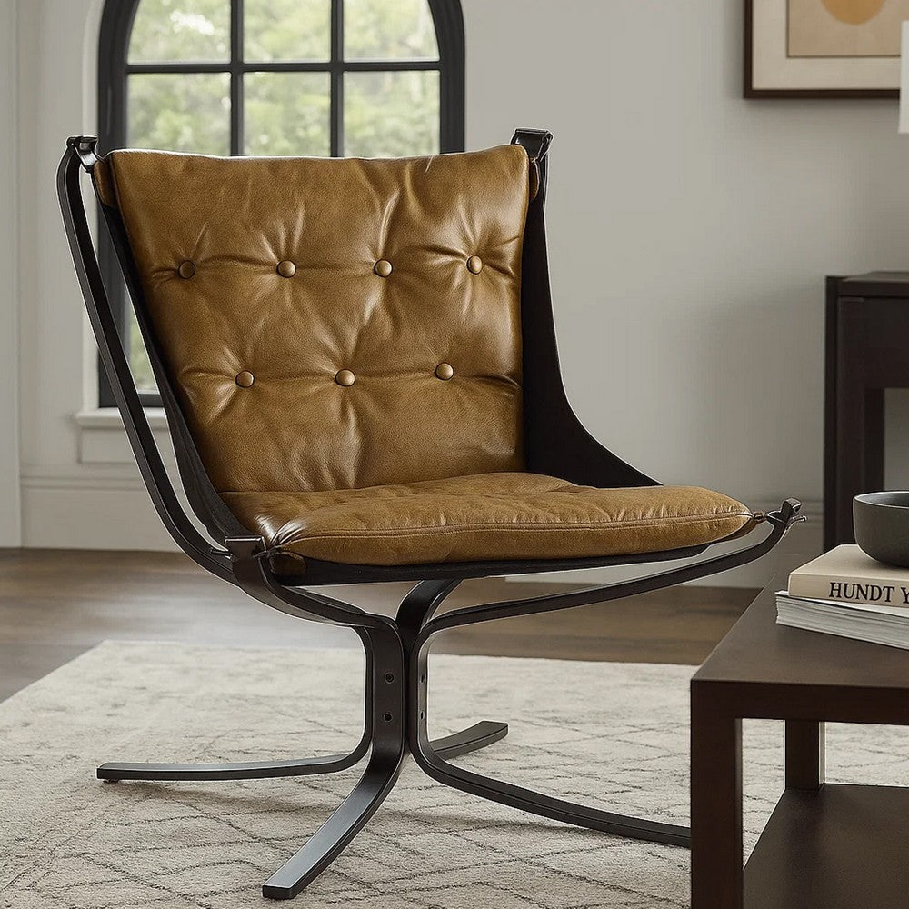 Faux Leather Upholstered Metal Frame Accent Chair with Star Base,Brown