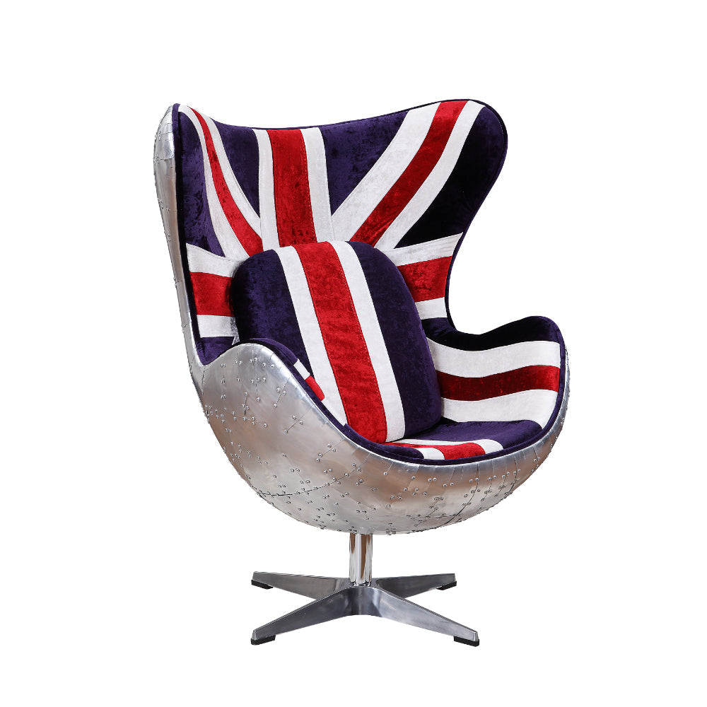 Union Jack Swivel Balloon Chair with Aluminum Patchwork, Multicolor By Casagear Home