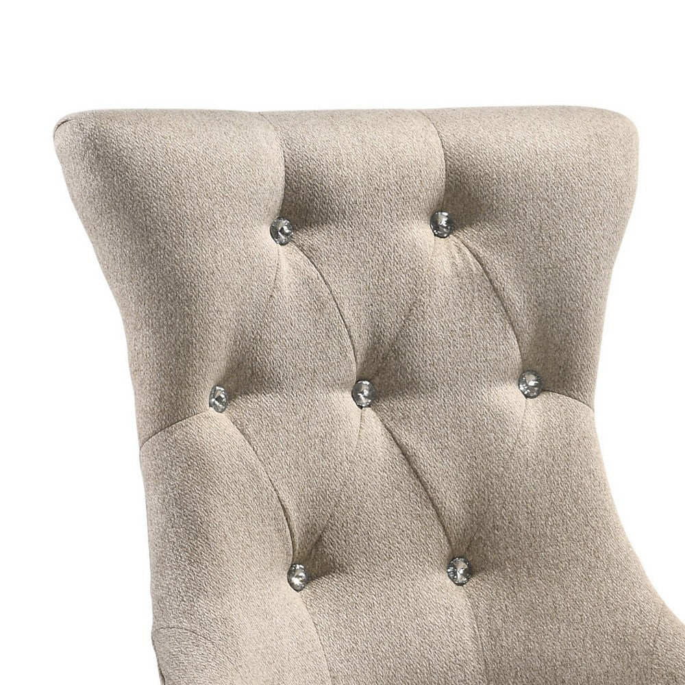 Wooden Chair with Fabric Upholstered Seating Set of 2,Beige and Brown BM204529