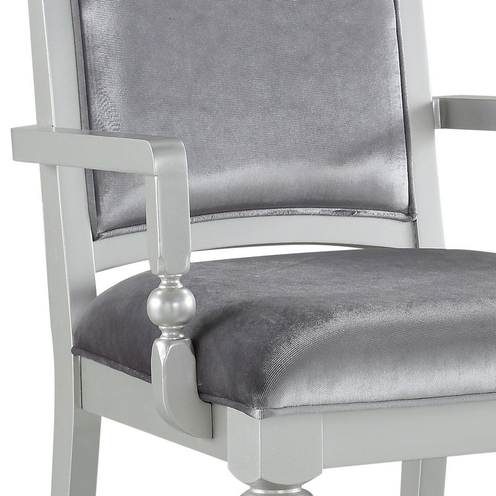Crystal Inlaid Fabric Upholstered Wooden Arm Chair Set of 2 Silver BM204531