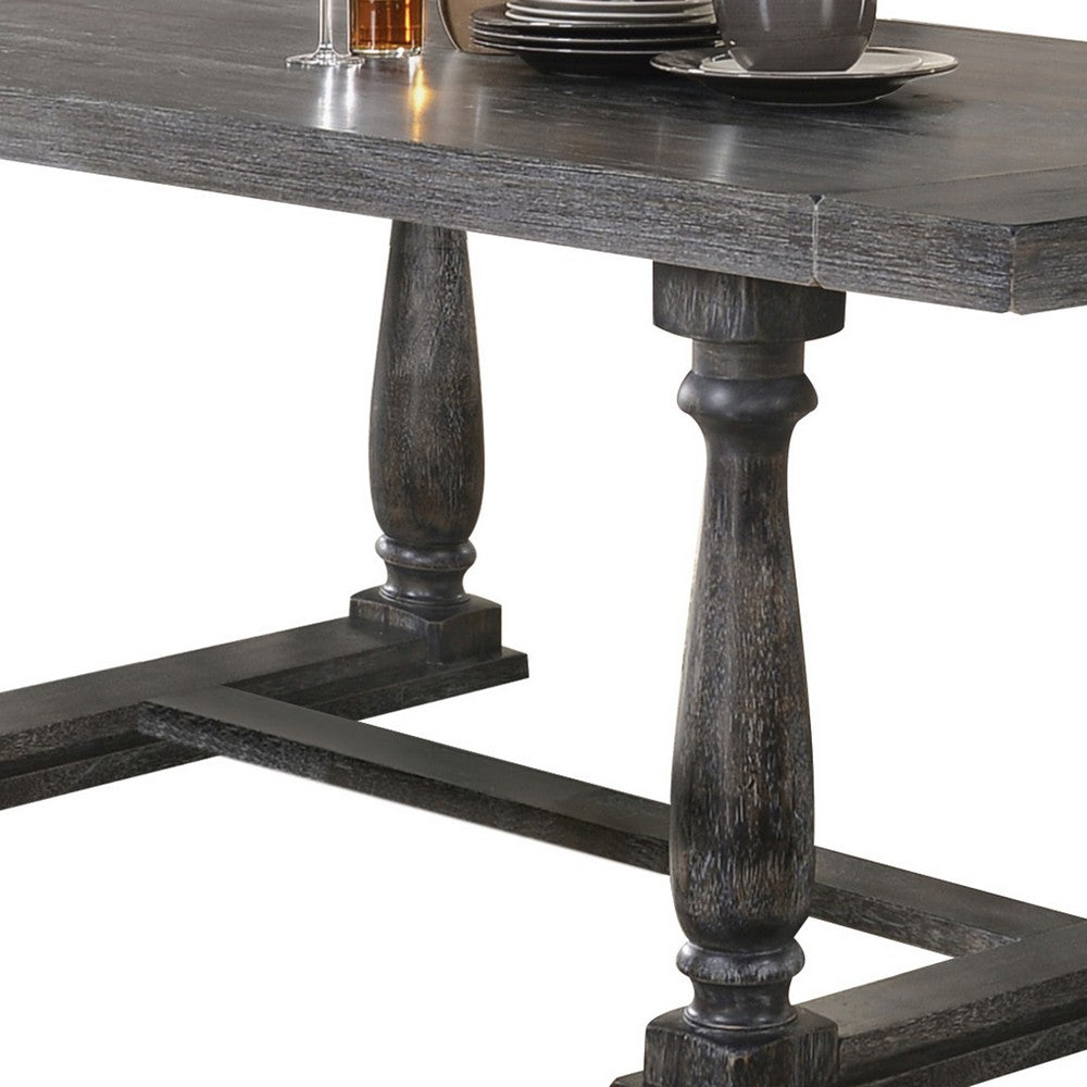 Transitional Style Wooden Dining Table with Trestle Base, Gray