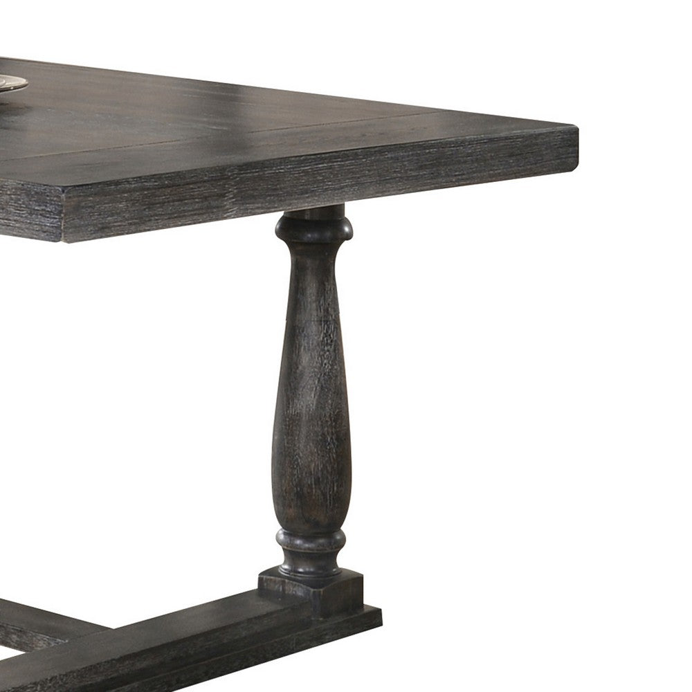 Transitional Style Wooden Dining Table with Trestle Base, Gray
