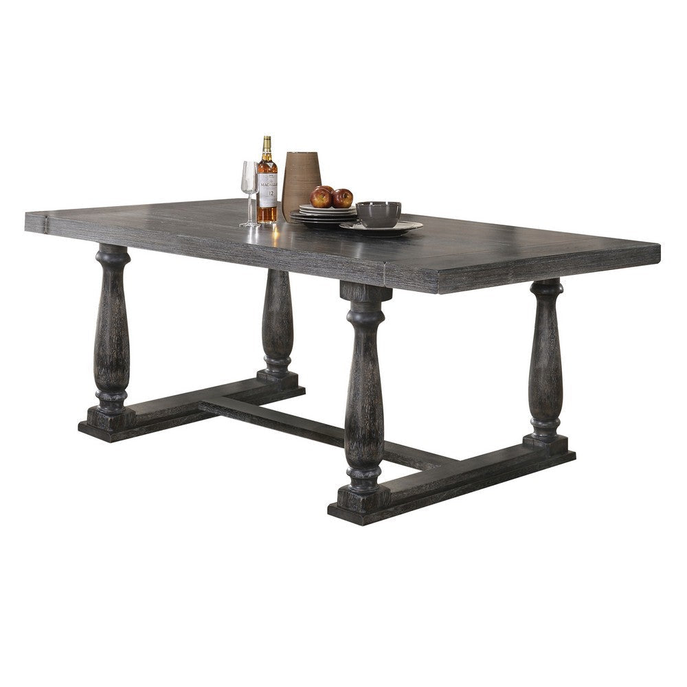 Transitional Style Wooden Dining Table with Trestle Base Gray BM204534
