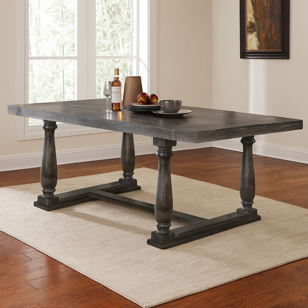 Transitional Style Wooden Dining Table with Trestle Base, Gray