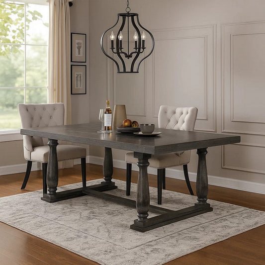 Transitional Style Wooden Dining Table with Trestle Base, Gray