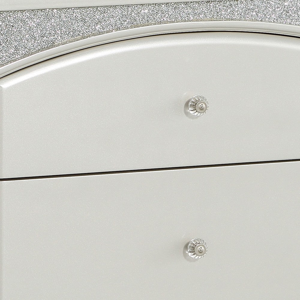 Modern Style 2 Drawer Wooden Nightstand with Rhinestone Inlays Silver BM204548