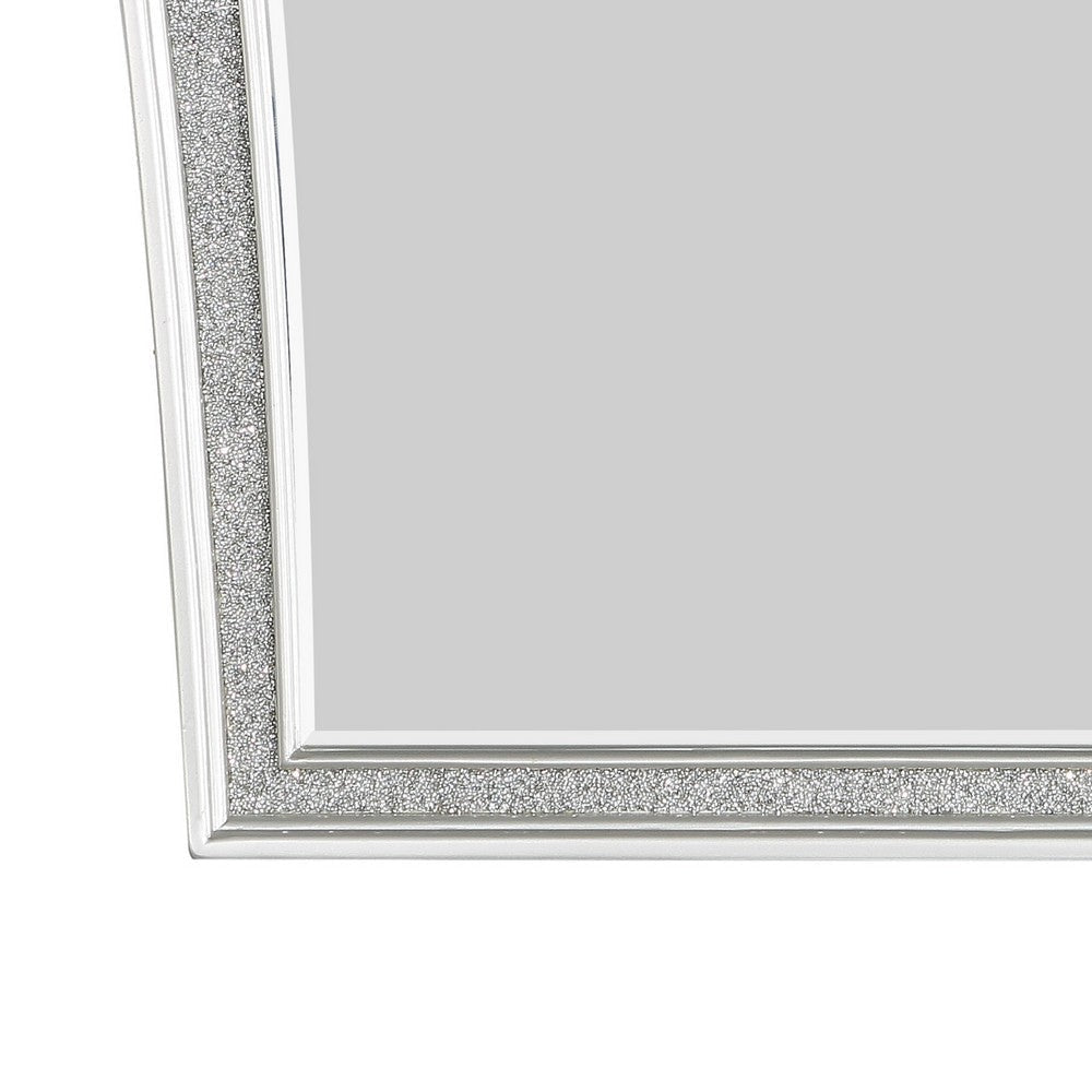 Modern Style Wooden Decorative Mirror with Rhinestone Inlays Silver BM204549