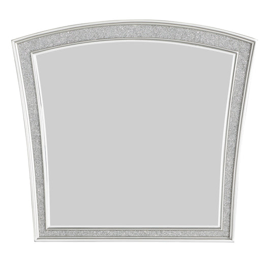 Modern Style Wooden Decorative Mirror with Rhinestone Inlays, Silver