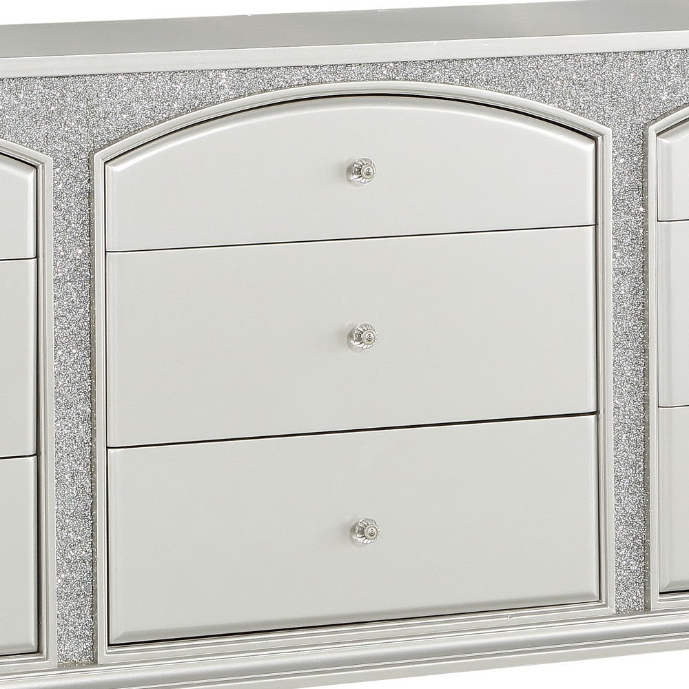 Modern Style 9 Drawer Wooden Dresser with Rhinestone Inlays Silver BM204550