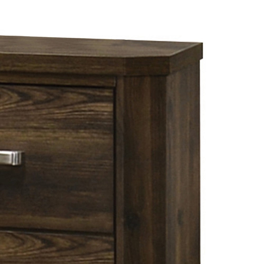 Transitional Style 2 Drawer Wooden Nightstand with Plinth Base Brown BM204557