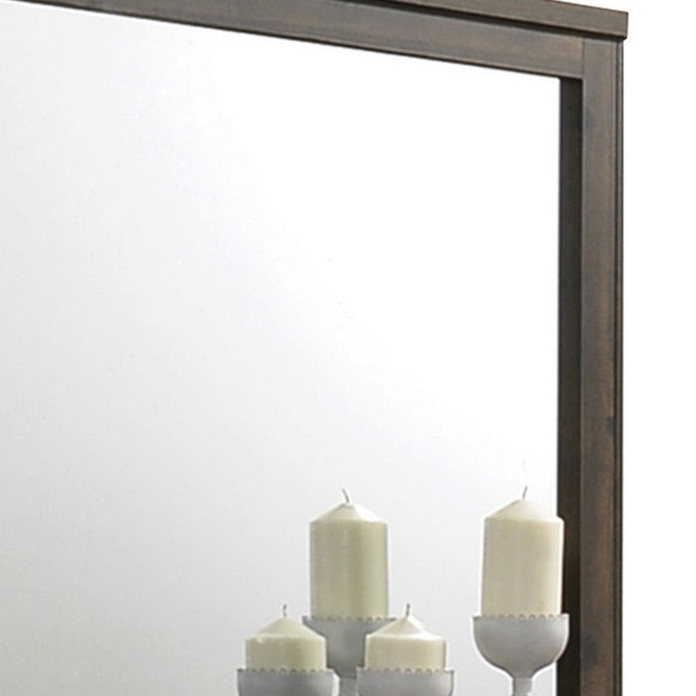 Transitional Style Wooden Decorative Mirror with Grooved Panels Brown BM204558