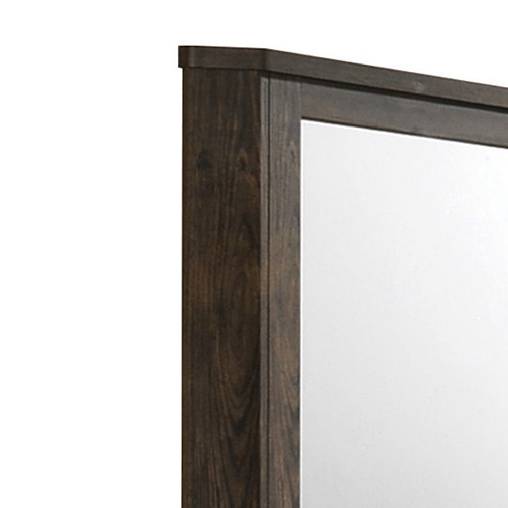 Transitional Style Wooden Decorative Mirror with Grooved Panels Brown BM204558