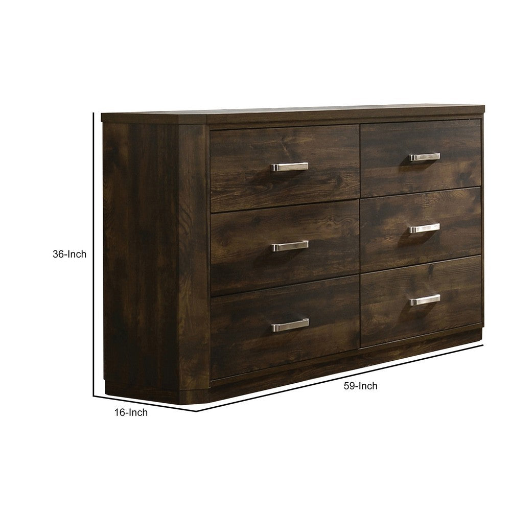 Transitional Style 6 Drawer Wooden Dresser with Plinth Base Brown By Casagear Home BM204559