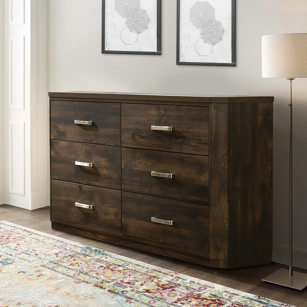 Transitional Style 6 Drawer Wooden Dresser with Plinth Base Brown By Casagear Home BM204559