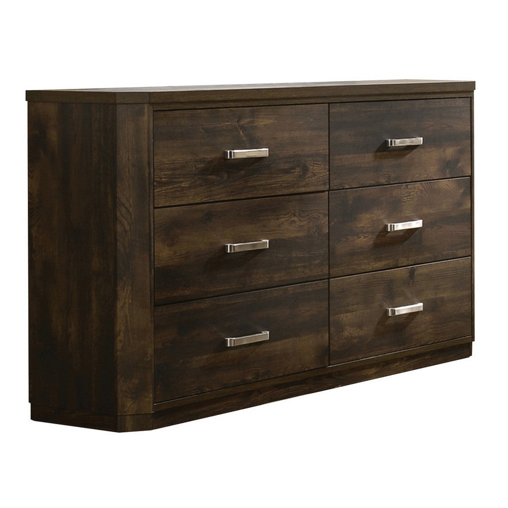 Transitional Style 6 Drawer Wooden Dresser with Plinth Base, Brown By Casagear Home