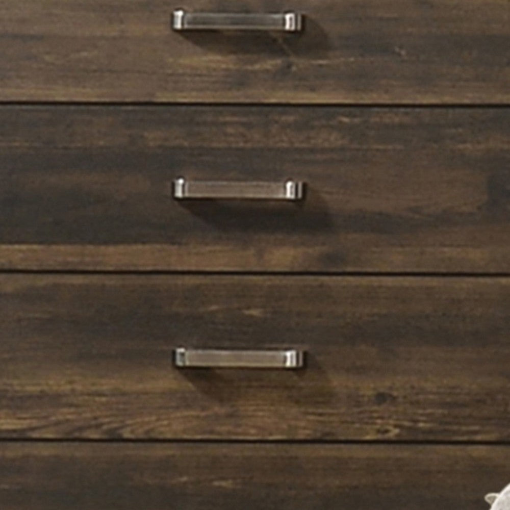 Transitional Style 5 Drawer Wooden Chest with Plinth Base Brown BM204560