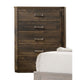 Transitional Style 5 Drawer Wooden Chest with Plinth Base, Brown