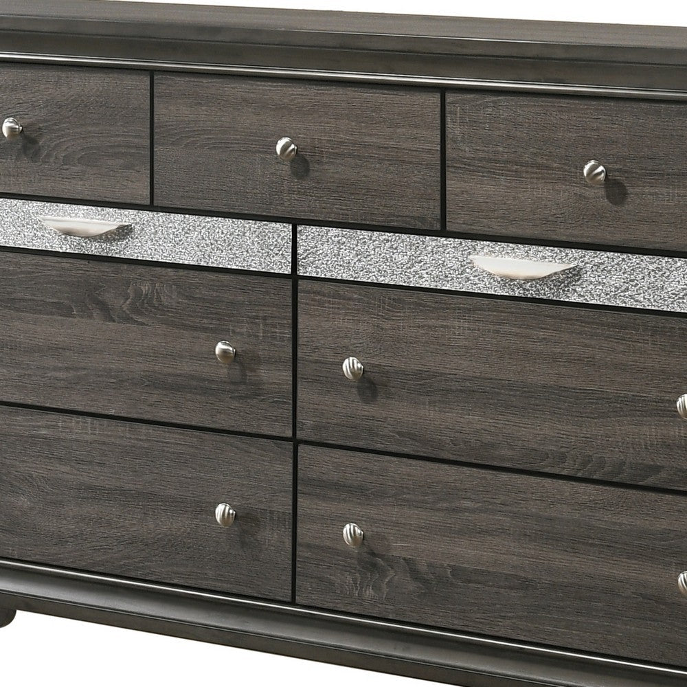 Transitional Style 9 Drawer Wooden Dresser with Bracket Feet Gray BM204563