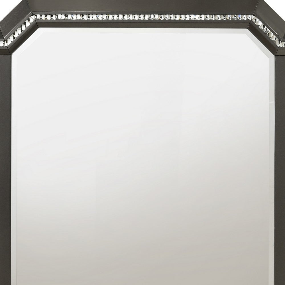 Contemporary Style Wooden Decorative Mirror with LED Lights Gray BM204568