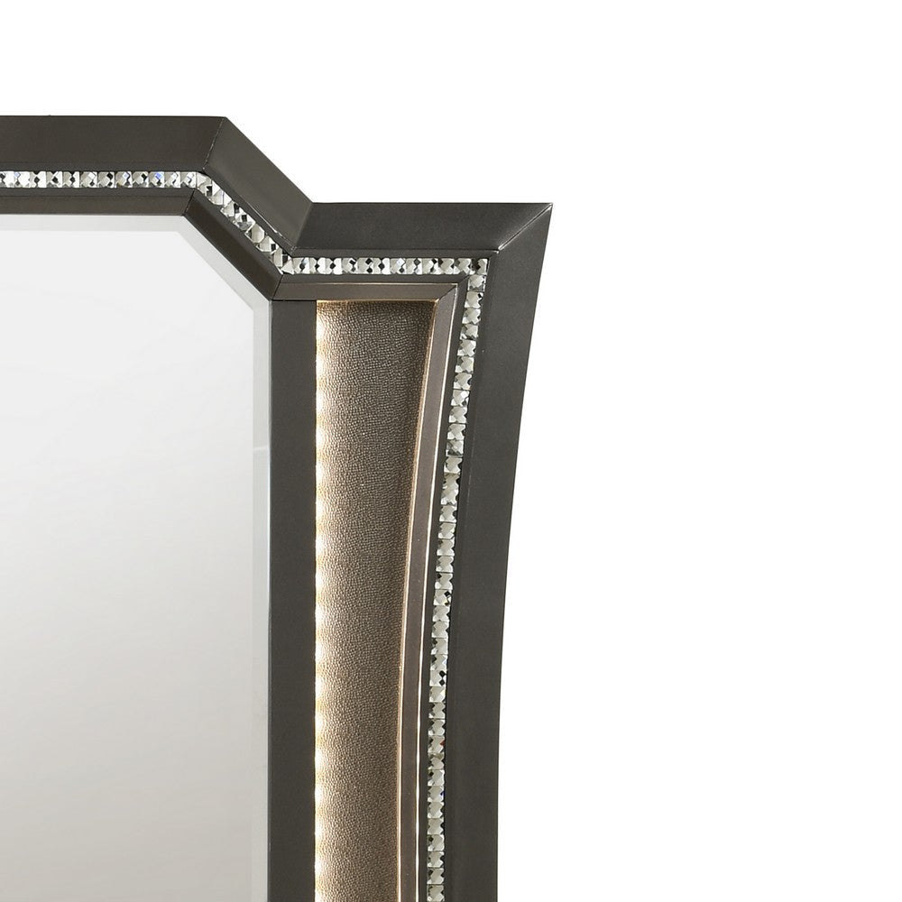 Contemporary Style Wooden Decorative Mirror with LED Lights Gray BM204568