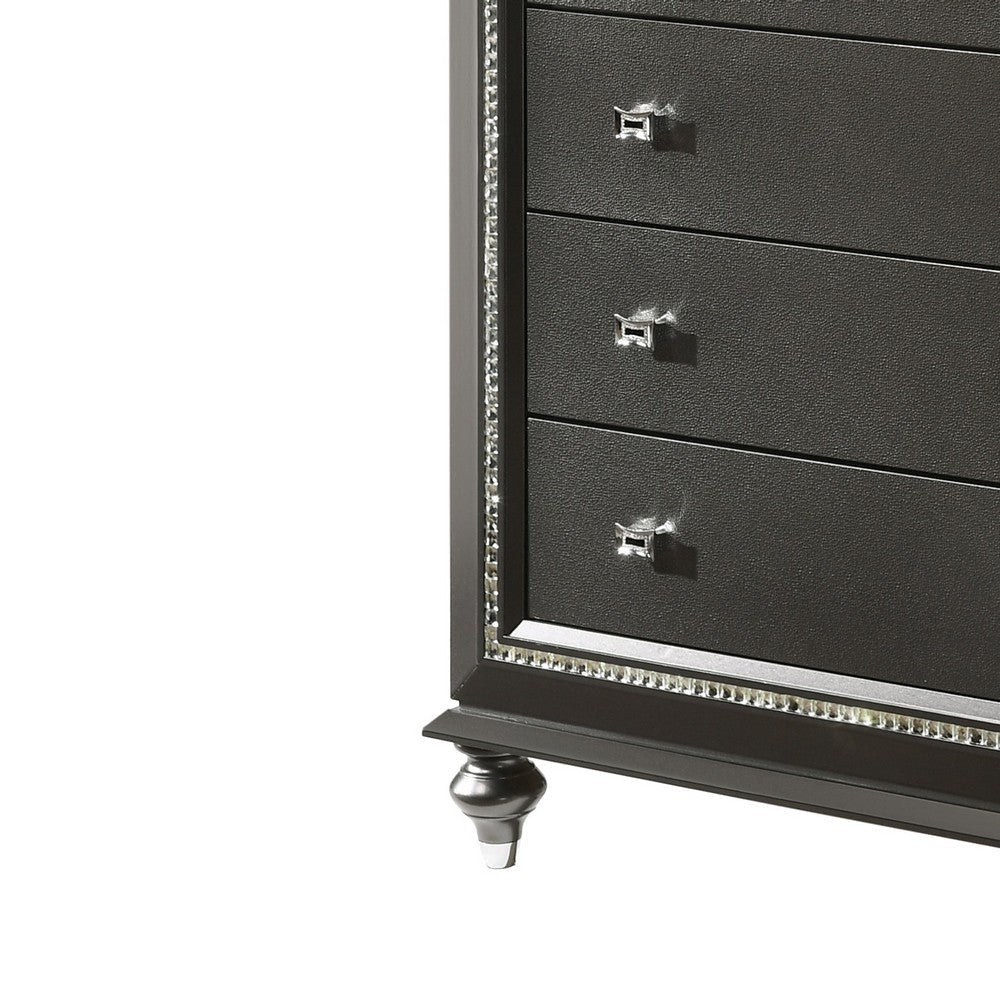 Contemporary Style 5 Drawer Wooden Chest with Turned Legs Gray BM204570