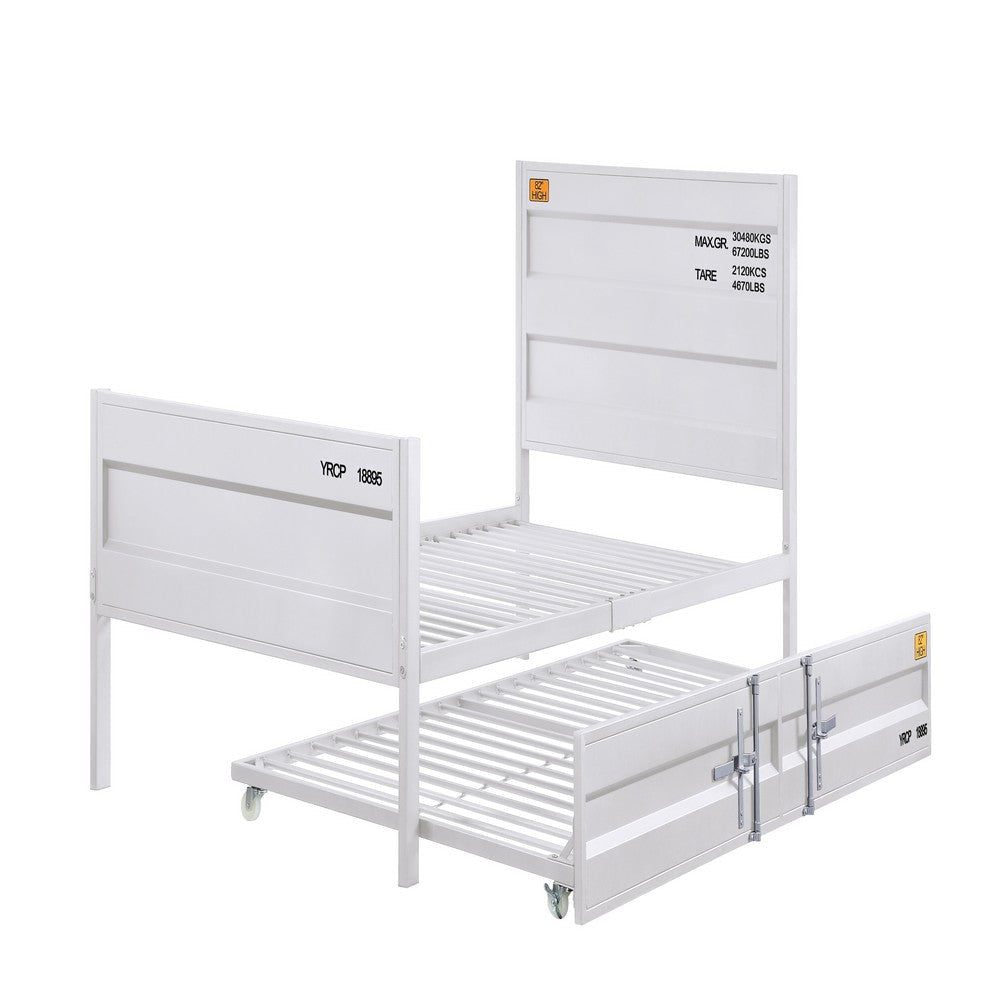 Industrial Style Metal Twin Size Bed with Straight Leg Support White