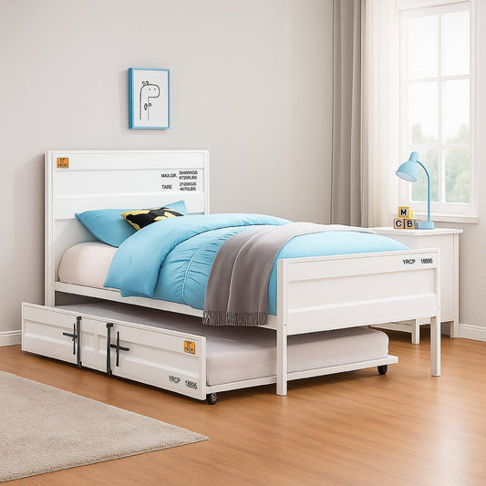 Industrial Style Metal Twin Size Bed with Straight Leg Support, White