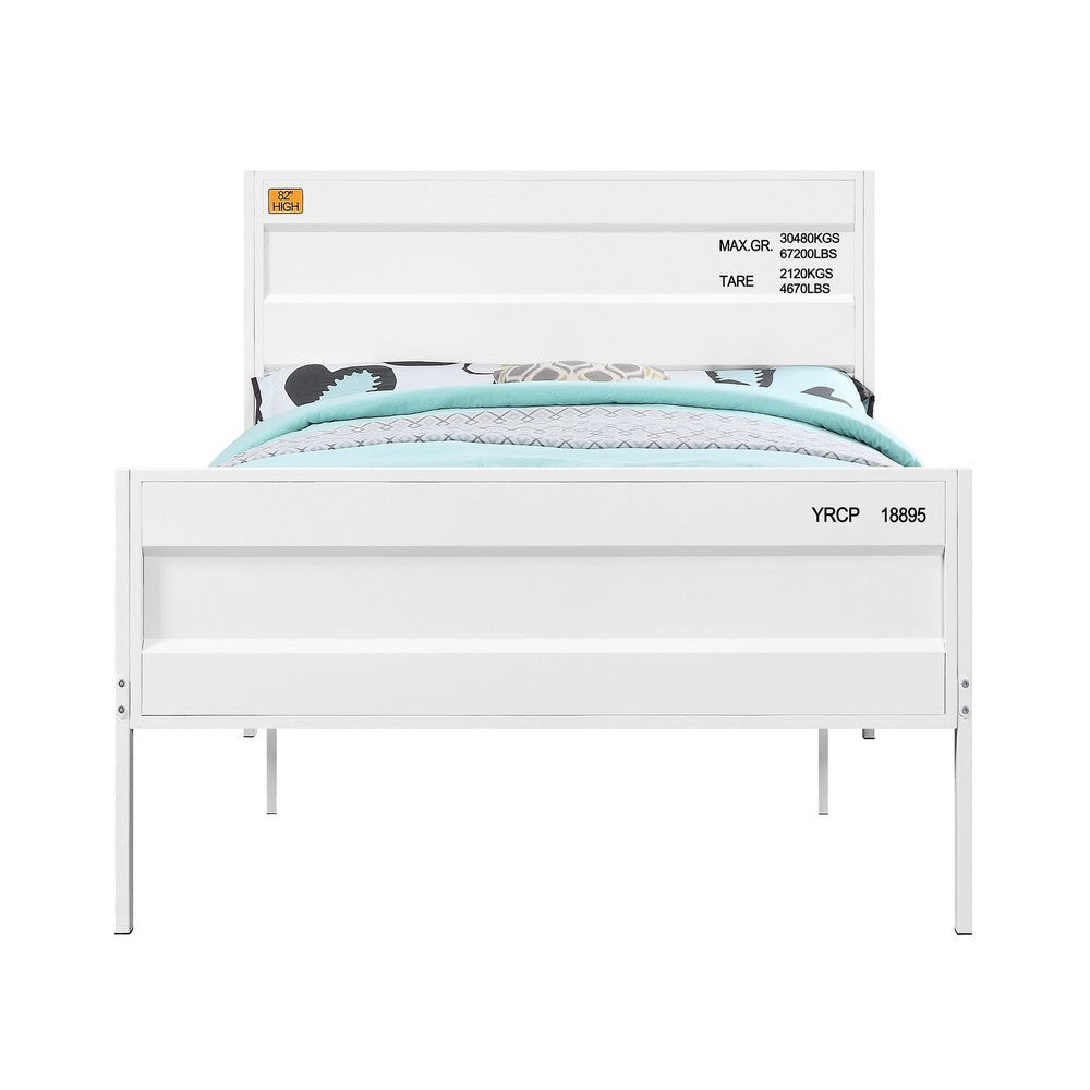 Industrial Style Metal Full Size Bed with Straight Leg Support White
