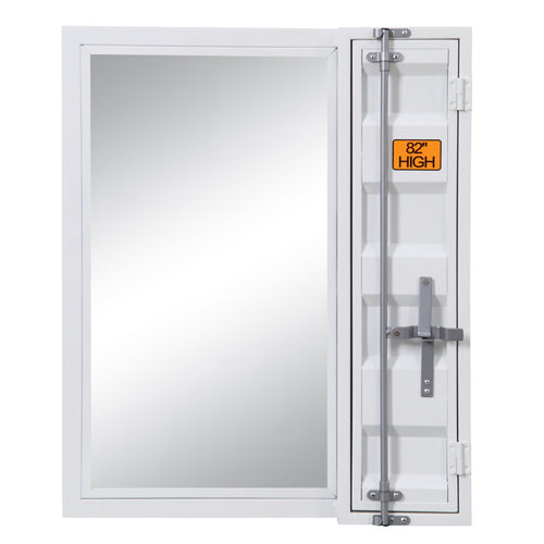 Industrial Style Metal Vanity Mirror with Recessed Door Storage, White