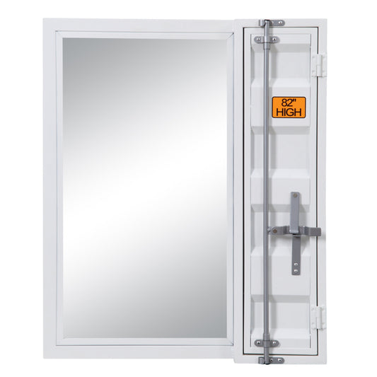 Industrial Style Metal Vanity Mirror with Recessed Door Storage, White