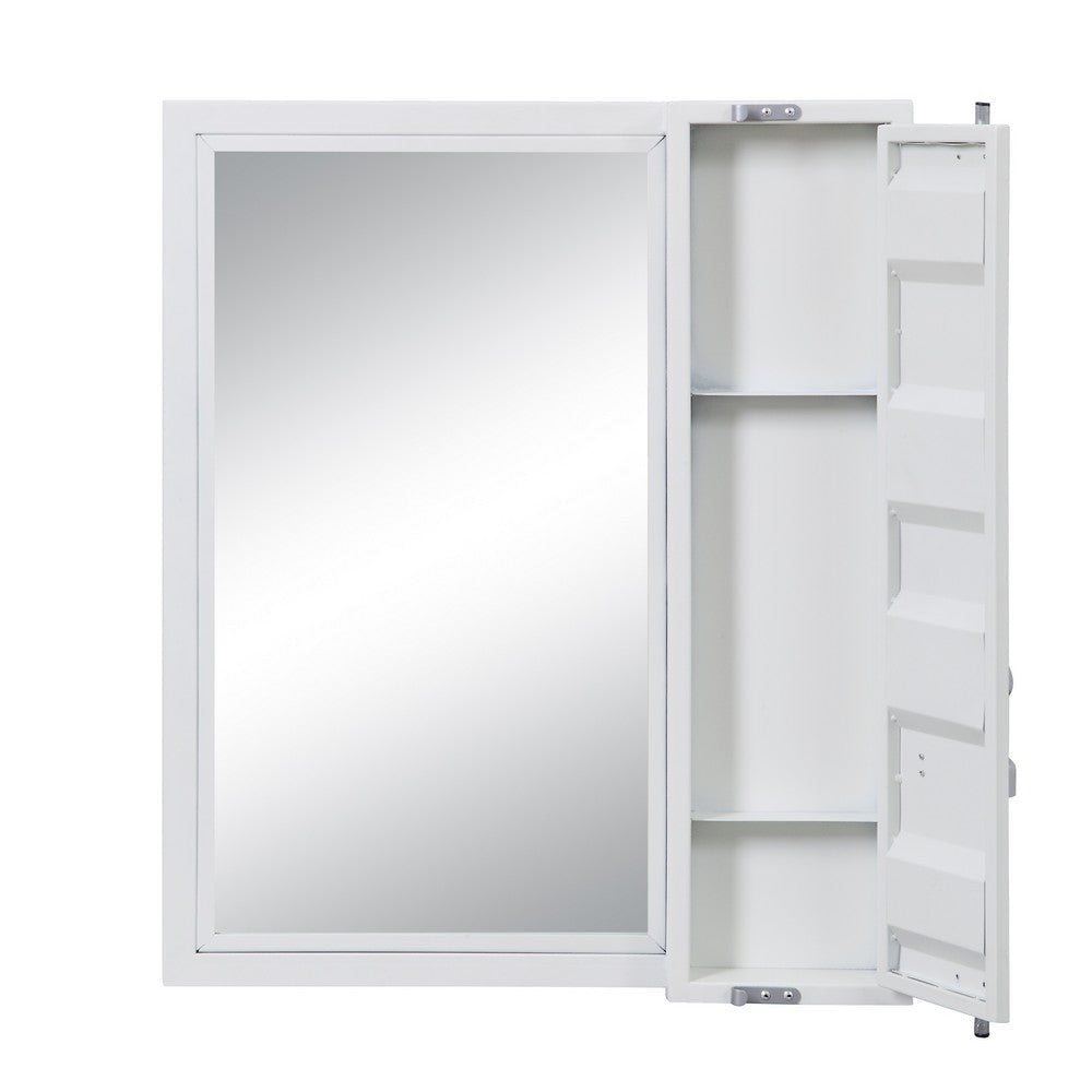 Industrial Style Metal Vanity Mirror with Recessed Door Storage White