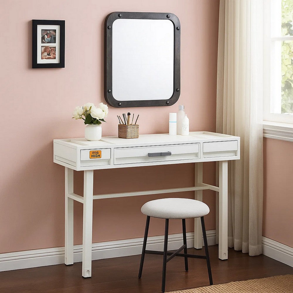 Industrial Style Metal and Wood 1 Drawer Vanity Desk, White