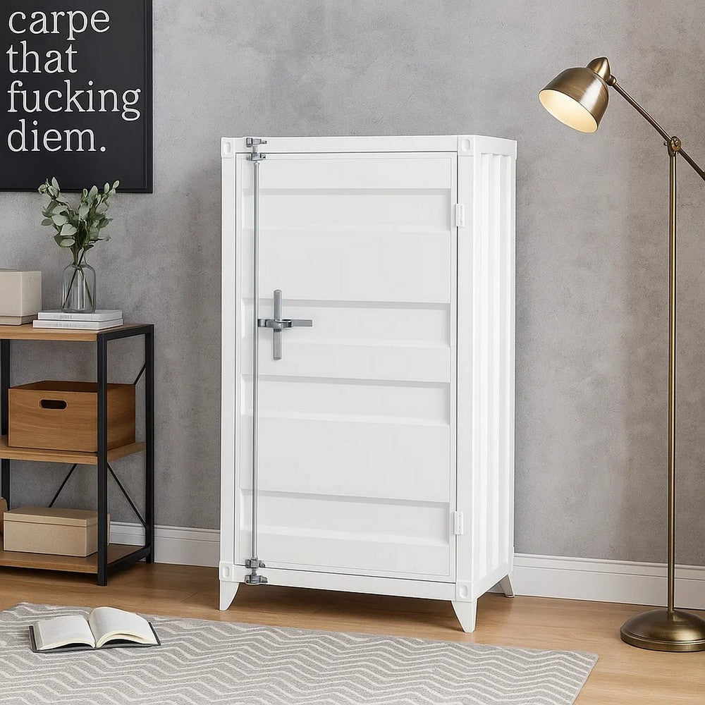 Industrial Style Metal Chest with Recessed Door Front, White