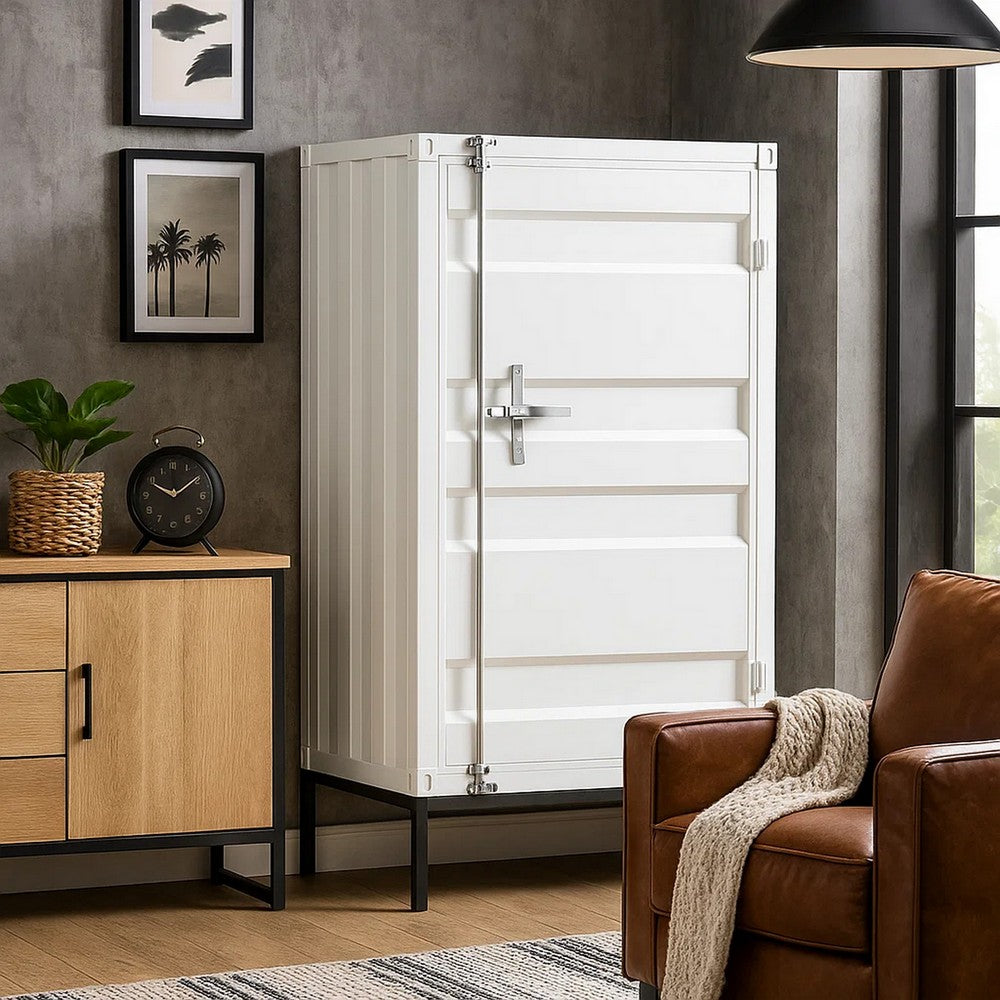 Industrial Style Metal Chest with Recessed Door Front, White