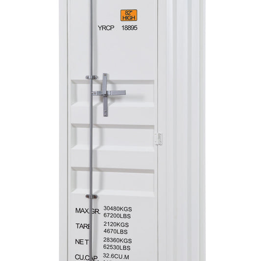 Industrial Style Metal Wardrobe with Recessed Door Front, White