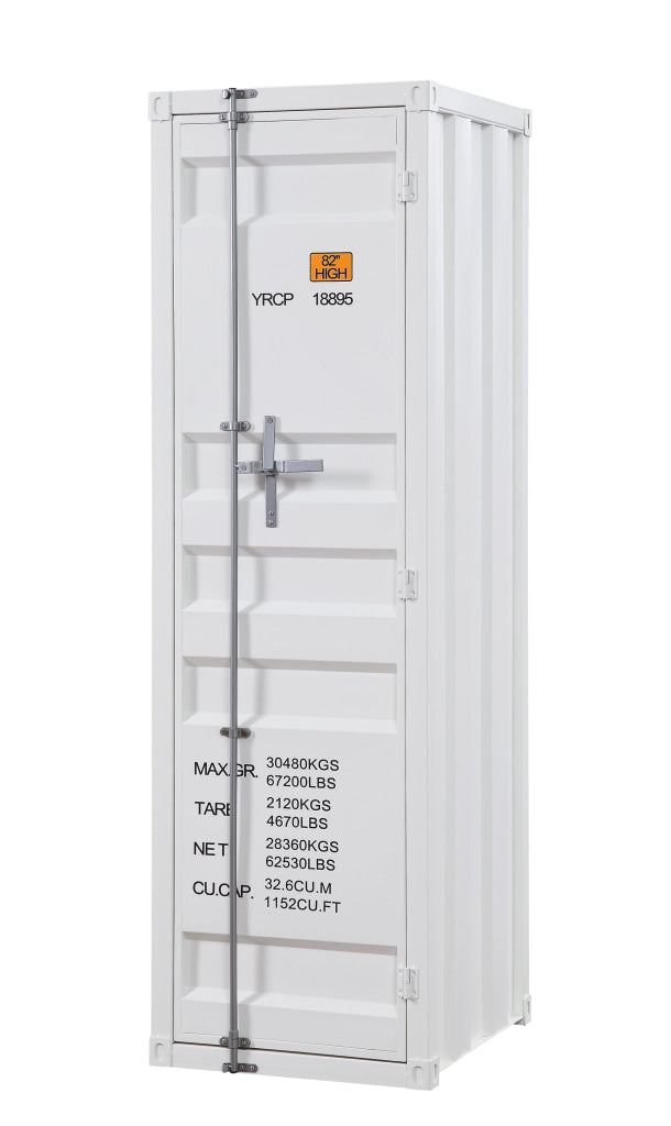 Industrial Style Metal Wardrobe with Recessed Door Front, White
