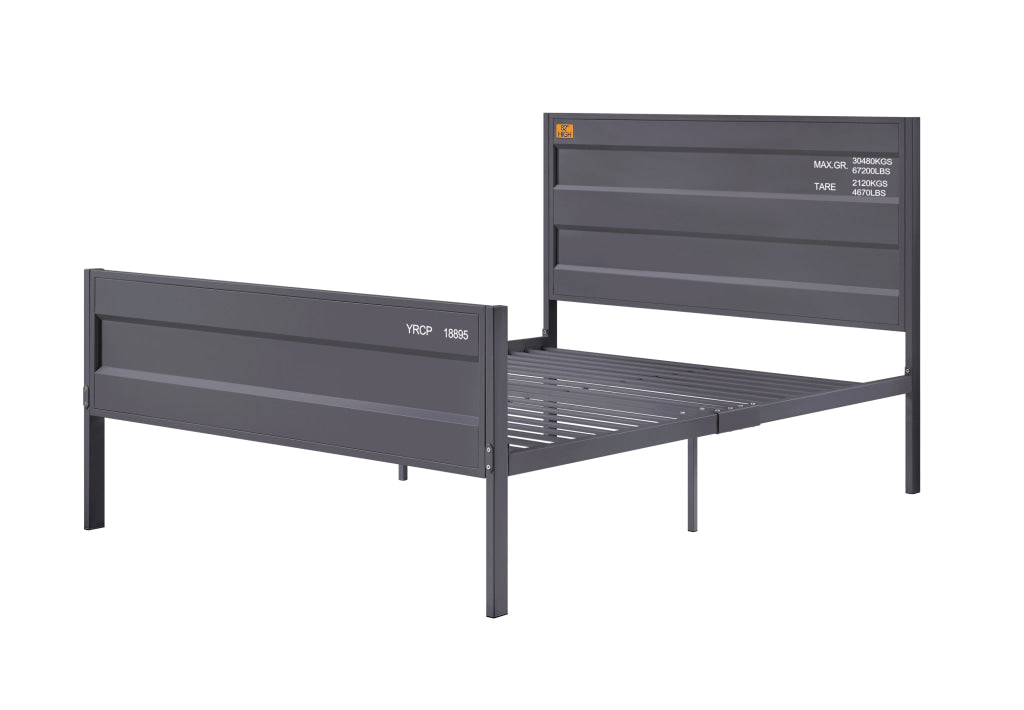 Industrial Style Metal Full Size Bed with Straight Leg Support, Gray
