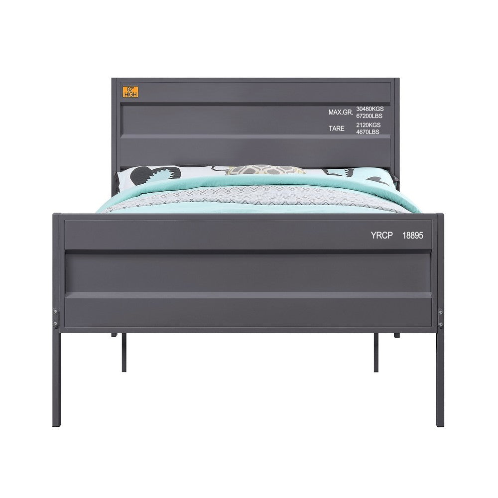 Industrial Style Metal Full Size Bed with Straight Leg Support Gray