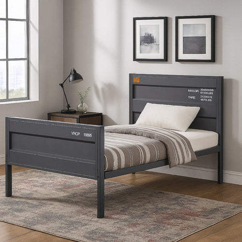 Industrial Style Metal Full Size Bed with Straight Leg Support, Gray