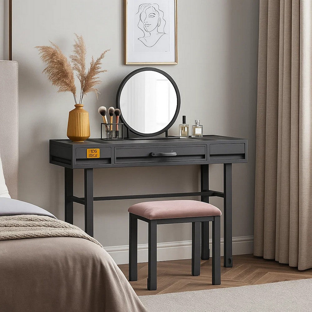 Industrial Style Metal and Wood 1 Drawer Vanity Desk, Gray