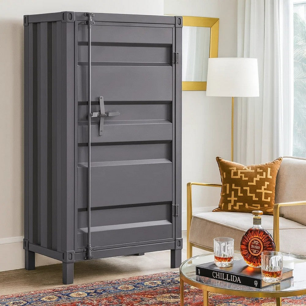 Chest | Metal | Recessed Door Front | Industrial Style | Gray
