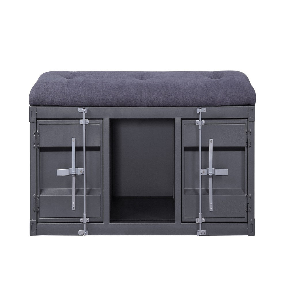 Industrial Style Metal and Fabric Bench with Open Storage Gray BM204619