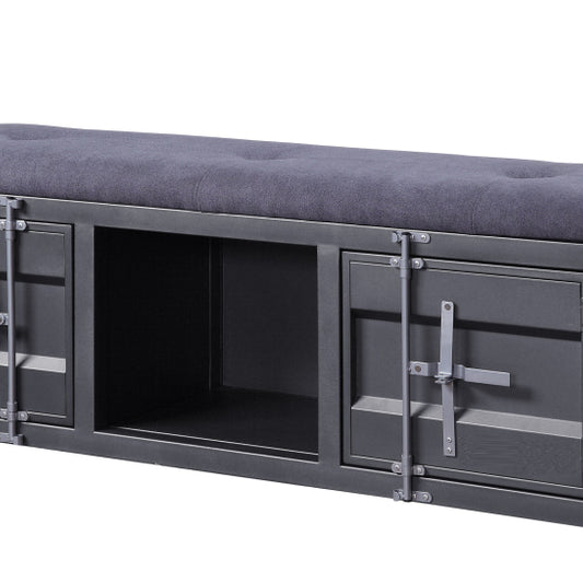 Industrial Style Metal and Fabric Bench with Open Storage, Gray