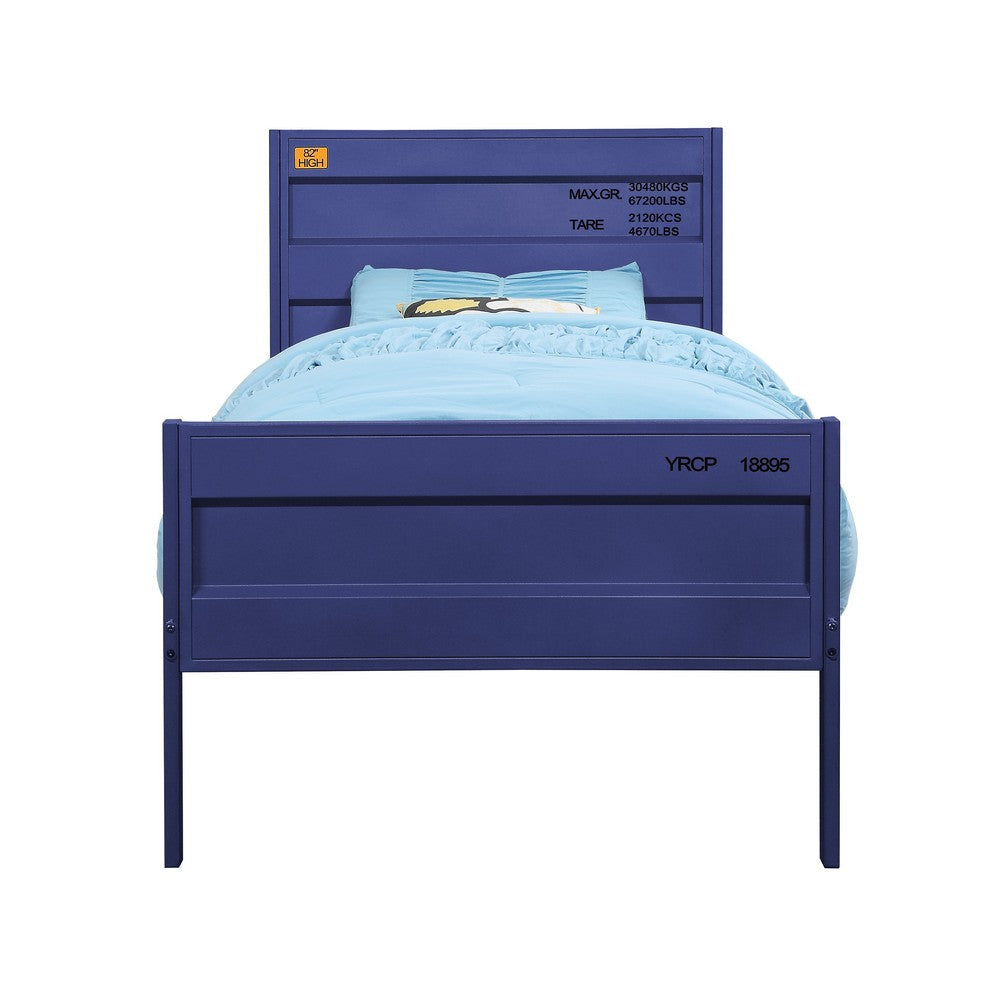 Industrial Style Metal Twin Size Bed with Straight Leg Support Blue