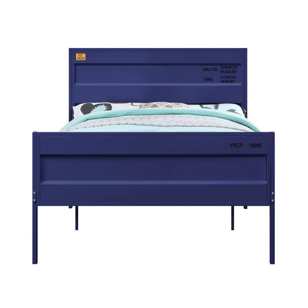 Industrial Style Metal Full Size Bed with Straight Leg Support Blue