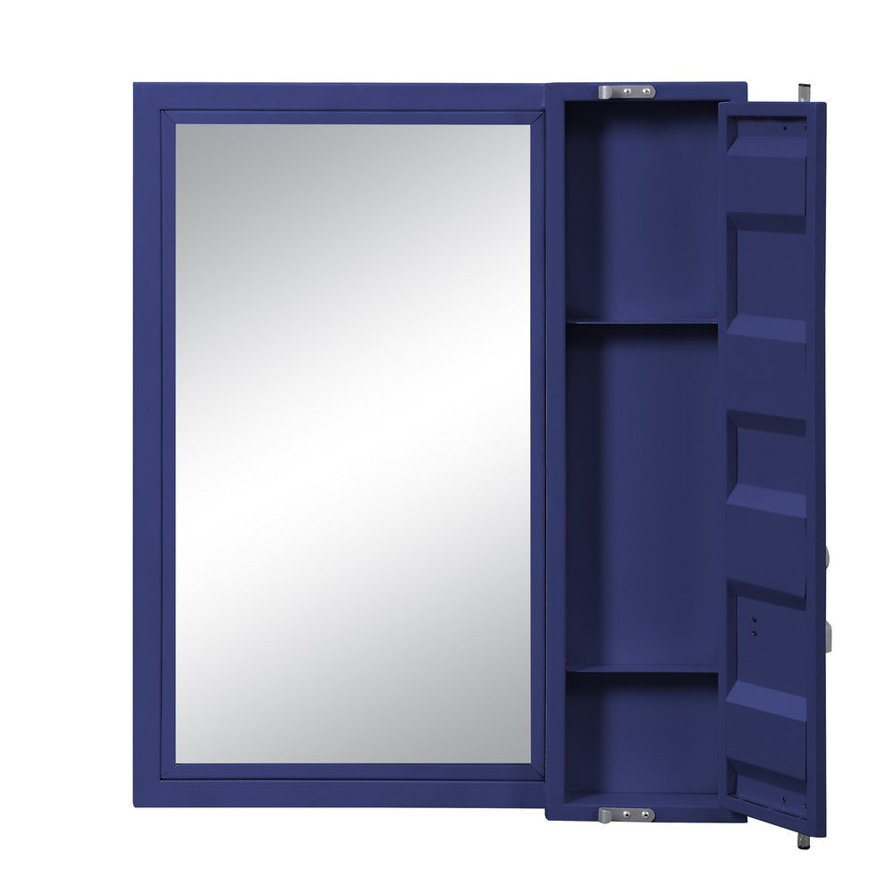 Industrial Style Metal Vanity Mirror with Recessed Door Front Blue